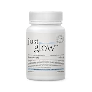 Just Glow Naturally: Coenzyme Q10 200mg – 120 Capsules – CoQ10 Ubiquinone Supplement – Experience the Power of a Natural Antioxidant for Supporting Cardiovascular Health and Alleviating Migraines & Headaches – Made in Canada – 120 Days Supply