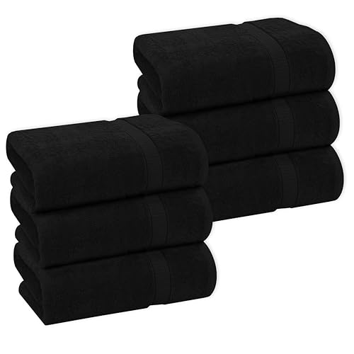La Mejor Lista de Juegos de textiles para comprar hoy. 41 GOLD TEXTILES - Juego de toallas de baño 100% algodón, color negro (6 unidades, 24 x 50 pulgadas), alta absorbencia, multiusos, secado rápido, piscina, gimnasio, hotel, spa,...