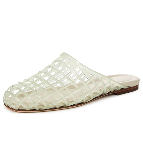 Image of Jelly Shoes for Women Jelly Mesh Flat Sandals Closed Toe Round Toe Slides Flats Slip on Summer Slippers Mules