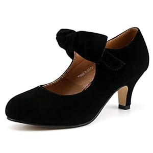 LIURUIJIA Women’s Bow Heels Mary Jane Kitten Heel Pumps Round Toe Low Heels Ankle Strap Wedding Evening Party Dress Shoes