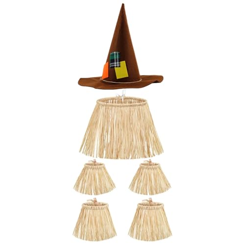 SunaOmni Disfraz de espantapájaros con Sombrero de Mago, Falda de Hierba Hawaiana de Papel Lafite para Fiesta, decoración de Halloween, máscara de espantapájaros, Disfraz de Mago.