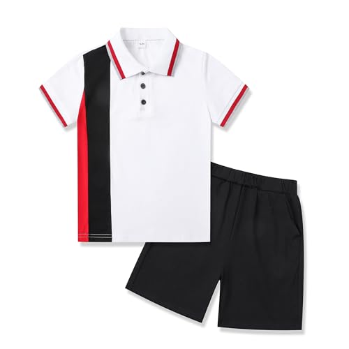 Image of Boys 2 Piece Outfits Short Sleeve Basketball Pattern T-Shirt and Shorts Summer Clothes for Kids 5-12 Years