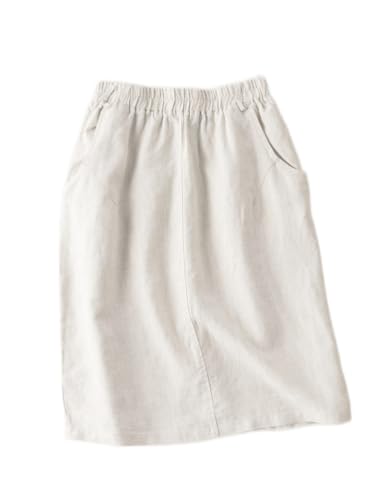 IDEALSANXUN Womens Linen Skirt Spring Summer High Elastic Waist Midi Skirt with Pockets