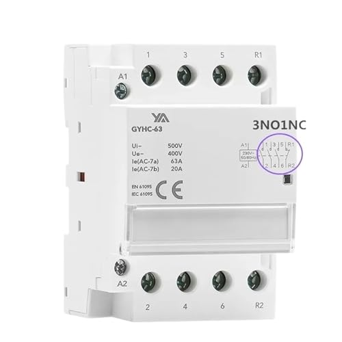 Contactor de CA for riel DIN, 4 polos, 40 A, 63 A, 4 NO, 4 NC, 2 NO, 2 NC, 3 NO, 1 NC(4P 63A 2NO2NC)