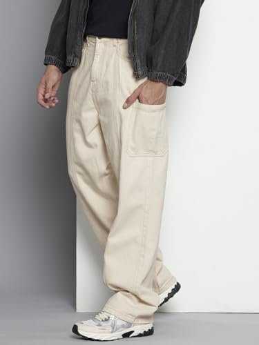 Image of The Indian Garage Co Men Loose Baggy Relaxed Fit Solid Mid-Rise Jeans