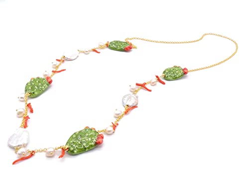 Collana con fico in ceramica Generico Collana Lunga con Fico e Perle Naturali e Coralli