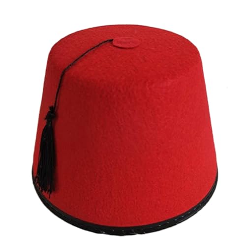 Haodream Hommes Marocain Fès Turc Tarboosh ottoman avec pompons noirs Ethnique Universelle Femmes turques ottomans, rouge, taille unique