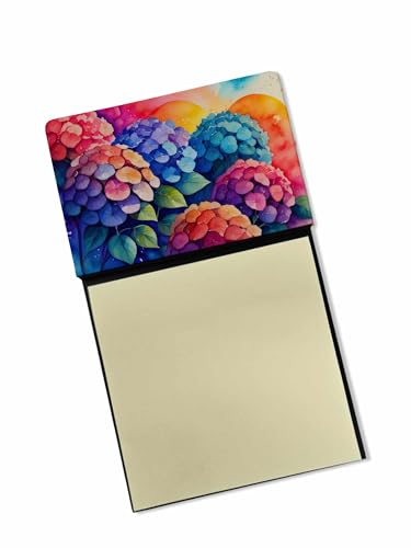 Caroline's Treasures Hydrangeas in Color Sticky Note Holder Refillable Dispenser Self-Sticky Note Pads, Memo Pads Blank Desk Accessories