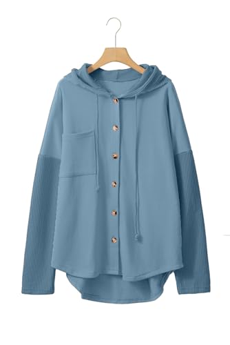 Image of SHEWIN Women Oversized Hooded Sweatshirt Loose Fit Casual Button Hoodies with Pocket 2026