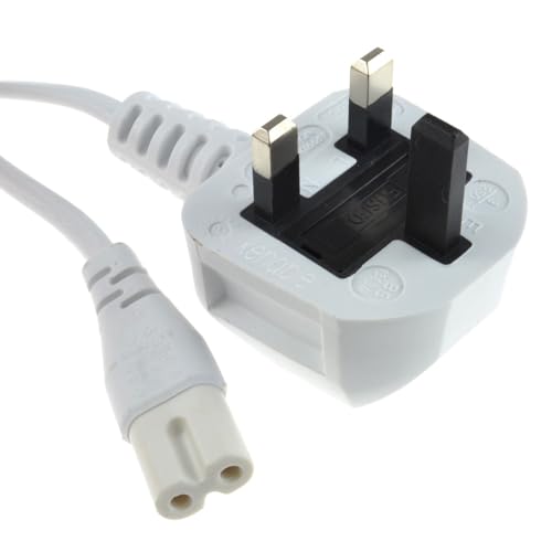 kenable Figure 8 Power Cable UK Plug to C7 Lead for LED Smart TV Laptop White 3m