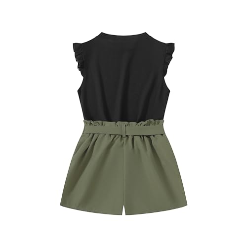 Image of Girls 2 Piece Outfit Summer Short Sets Tee Top T-shirt and Shorts with Belt Floral Print Clothing Sets