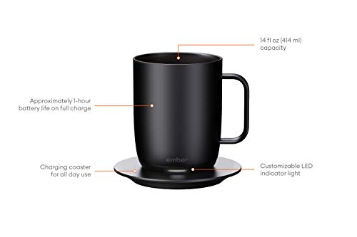 Ember Temperature Control Smart Mug, 14 oz, 1-hr Battery Life, Black - App Controlled Heated Coffee Mug - Thumbnail 4