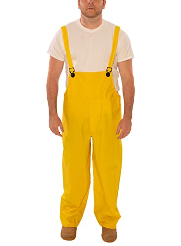 Image of Tingley O53107 Industrial Work Overalls, MD, Yellow | 35 mm PVC on Polyester, Waterproof Weather Resistant Workwear, Adjustable Elastic Suspenders, Snap fly front overalls