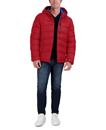 Image of Nautica Men's Midweight Quilted Faux Memory Puffer Jacket -Adjustable Hood Insulated Winter Coat