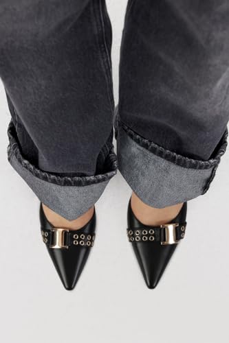 Image of DOEYG Women Pointed Toe Bow Heels Mules Slip on Stiletto Heels Sandals Dress Party Wedding Studded Heels Pumps