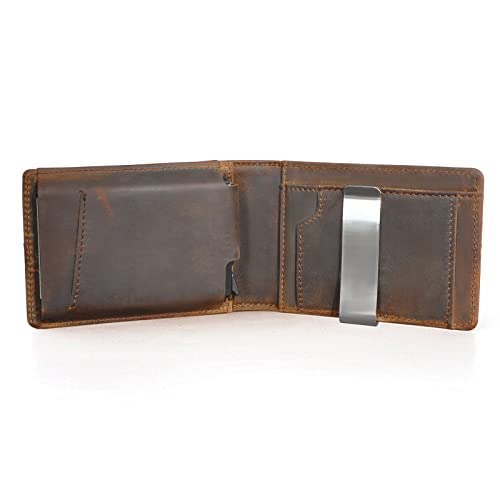Money Clip Bifold Wallet Front Pocket RFID Blocking Card Case Holder Automatic Pop Up Wallet (A Genuine Leather Brown)4
