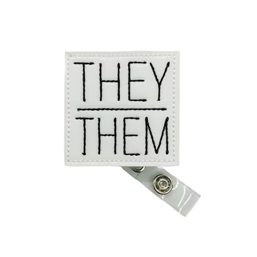 Pronouns Badge Reel, Retractable They Them ID Holder, Non-Binary Name Tag Clip (carabiner)