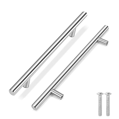 Flexzion Tirador de barra en T de 30,5 cm de largo (centro de agujero de 19 cm) Juego de herrajes de acero inoxidable para puerta de cocina, cajones, muebles estilo europeo con tornillos de montaje