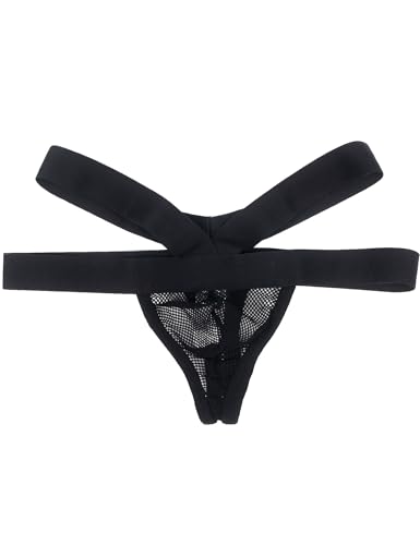 ohyeah Mens Thong Underwear with Pouch Sexy G-String Thongs T-Back Breathable Mesh Briefs Black, 6-124