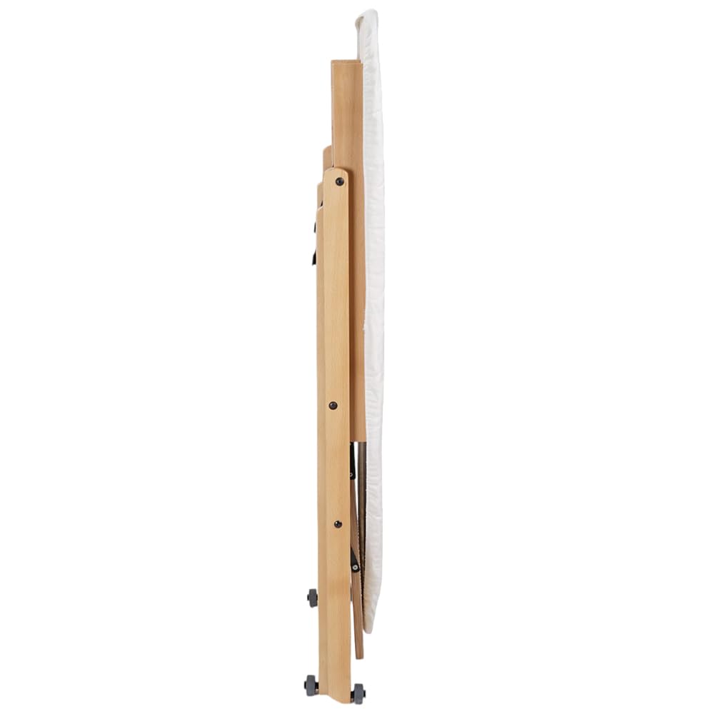Asse da stiro in legno di faggio richiudibile con ruote e ripiano porta biancheria – modello Revi Made in italy (Naturale)