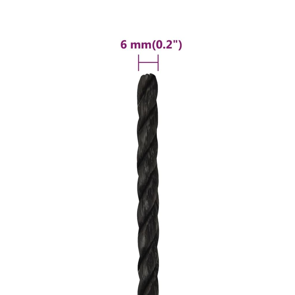 Corde Polypropylène, Corde Tressée Polypropylène pour Jardin Jardinage Travail Noir 6 mm 500 m polypropylène