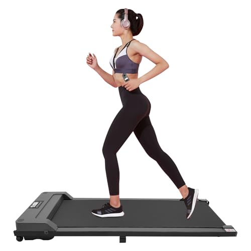 3HP Tapis de course électrique Fitness Treadmill avec affichage LED et télécommande, mini tapis de course sous le bureau, pour la maison, le bureau, 600 W, gris