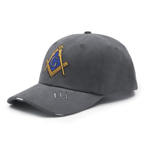 Embroidered Freemason Baseball Cap for Men and Women 100% Cotton Adjustable Thickened Masonic Mason Classic Hat Dark Gray