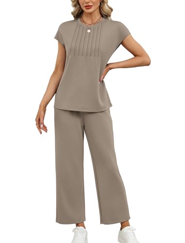 Image of Sampeel Two Piece Sets for Women Summer Vacation Outfits Cap Sleeve Tops Lounge Matching Sets Women Clothing