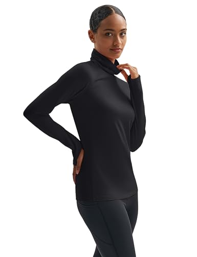 MAGCOMSEN Women's Thermal Shirts Mock Turtleneck Long Sleeve Undershirt Fleece Base Layer Top with Thumb Holes4