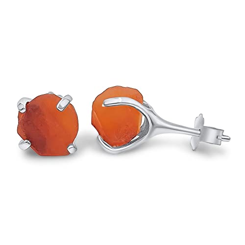 Natural raw carnelian gemstone stud earrings with white gold over 925 sterling silver, 6 to 7mm rough genuine quality birthstone gift for her, Uniquelan Jewelry (carnelian)