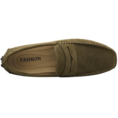 Image of ANUFER Men's Suede Leather Penny Loafers Comfort Driving Shoes Moccasin Slippers