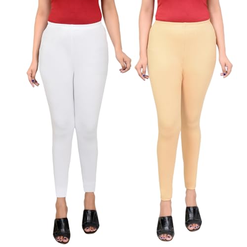 Image of Leggings for Women Ankle Length Combo Pack Black and White Cotton Stretch Comfortable Gym Yoga Pants Slim Fit Stylish Women Leggings