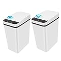 QSFWCSM 2 Pack Bathroom Trash can,Smart Touchless Trash Can,Automatic Motion Sensor Trash Bin with Lid,2.4 Gallon Garbage Can, Kitchen, Bathroom, Office, Bedroom Trash can (White+White)