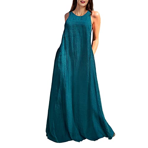 Rainday Women's Linen Dress Sleeveness Loose Dresses Casual Maxi Dress with Pockets