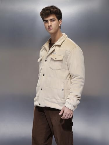 Image of WROGN Men's Corduroy Jacket | Zip & Snap Button | Oversized Fit