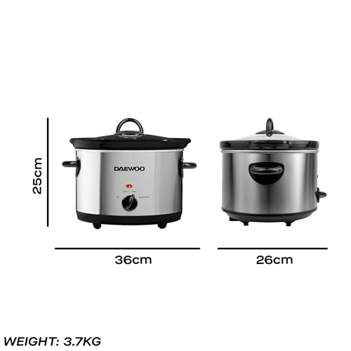 Daewoo 3.5L Slow Cooker – Compact Electric Cooker with Removable Ceramic Bowl & Glass Lid – 3 Heat Settings (Low, High, Keep Warm), Energy Efficient, Ideal for Small Families & Meal Prep, Black