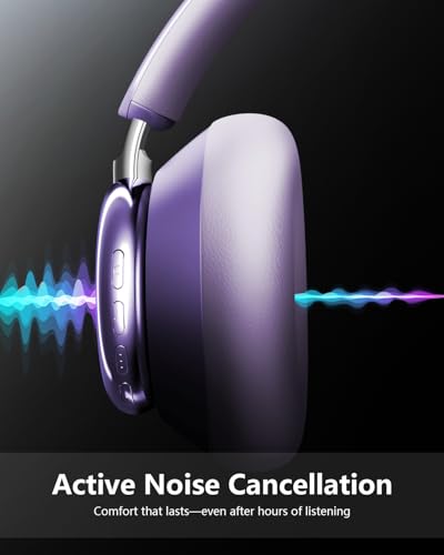 Image of Wentronic Y03 Bluetooth Headphones Wireless Active Noise Cancelling Over Ear Headphones 48 Hours Playtime High Sound Quality 6 EQ Music Mode Headphones with Soft Ear Cushion - Purple