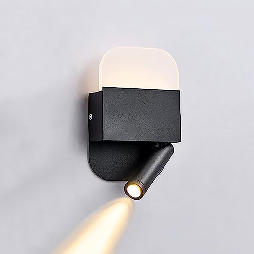 Foco LED, Aplique de Pared LED Cuadrado Negro, luz de Lectura de Montaje en Pared, luz de Lectura giratoria Junto a la Cama con Interruptor de Encendido y Apagado, lámpara de Pared