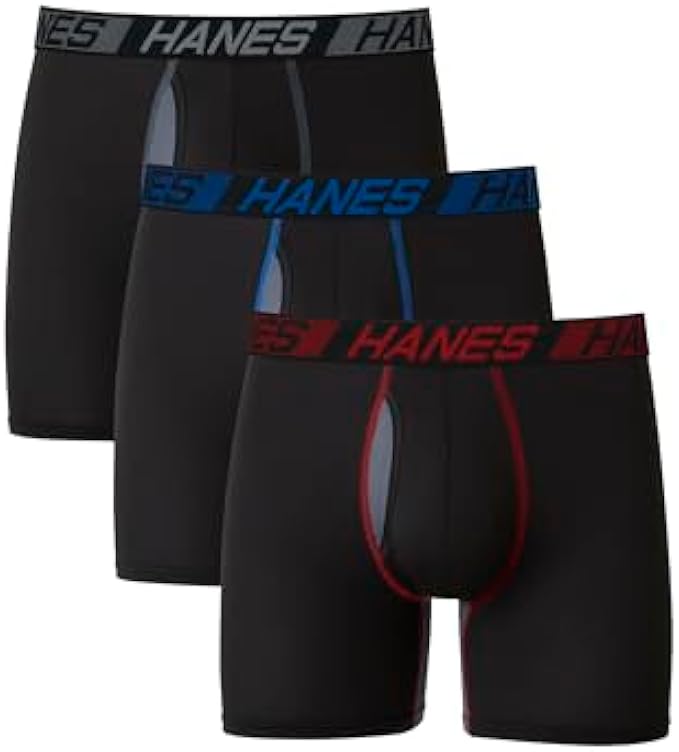Hanes Men’s Total Support Pouch Boxer Briefs, X-Temp Cooling, Moisture-Wicking Underwear, Regular, Long-leg and Trunk, 3-Pack