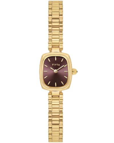 Image of FIYTA Women's Watch - Elegant Gold Small Square Luxury Watch with Sapphire Crystal; 316L Stainless Steel Jewelry Bracelet, Timeless Gift for Her, Mother's Day, Gift Box Included