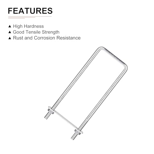 Image of DTGN M8x60x200mm(ThreadxWxL) Square U Bolt - 2Pack - Good for Trailer Pipe Replacement Parts - 304 Stainless Steel U Shape Bolts