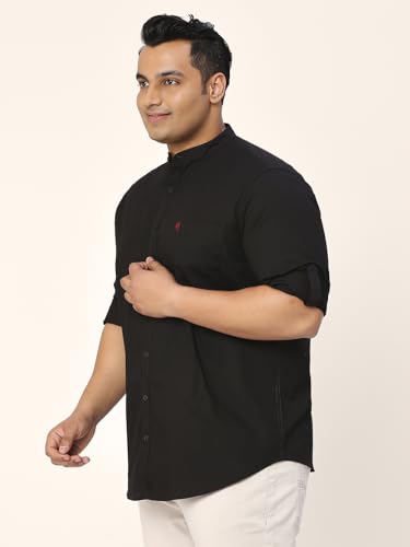 Image of Thomas Scott Mens | Full Sleeve | Solid Plain Color | Regular Fit | Plus Size | 100% Cotton | Mandarin Collar | Casual | Shirt