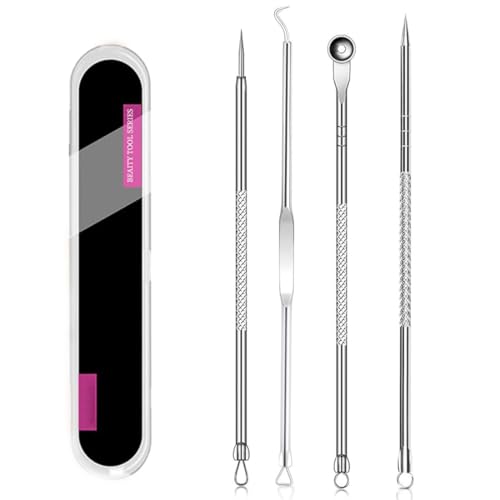 CATOR 4 Piezas Herramientas para Eliminar Espinillas, Puntos Negros Aguja Extractor Limpiador para Limpiador de Acne, Poros, Granos