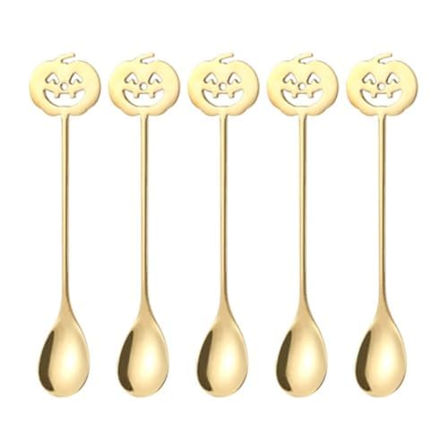 Creative Stainless Steel Silverware Pumpkin Head Dessert Coffee Mixing Spoon Dessert Shop with Afternoon Tea Essential (Gold)