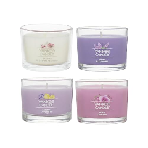 Yankee Candle Signature Votive Mini Candle Jars Blossoming Florals Variety Pack 1 Lemon Lavender 1 Wild Orchid 1 Sakura Bloom Festival 1 Lilac Blossoms Variety Pack