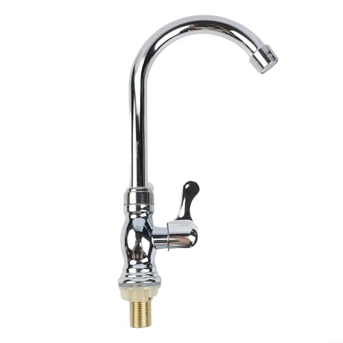 ZWEquipint Grifo de agua fría de acero de plástico para fregadero de cocina, baño y bar, acabado cromado con fácil instalación