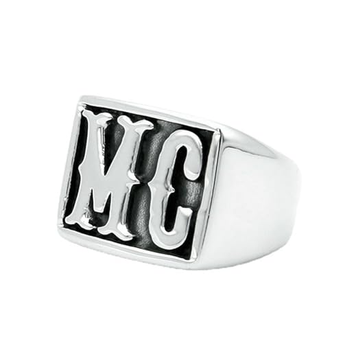 KUTCEK Bague pour homme en acier inoxydable HD MC Lettre – Bijoux tendance punk rock moto cadeau pour lui, 10, Acier titane