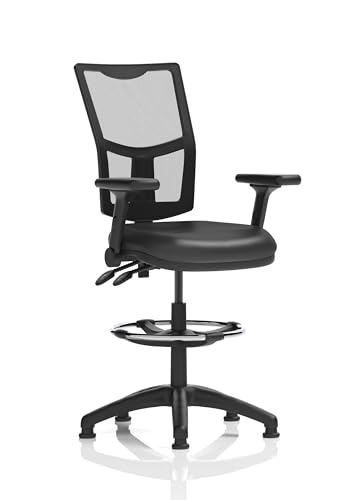 Image of Dynamic Eclipse Plus II Lever Task Operator Chair Mesh Back With High Rise Draughtsman Kit With Height Adjustable And Folding Arms Black Bonded Leather