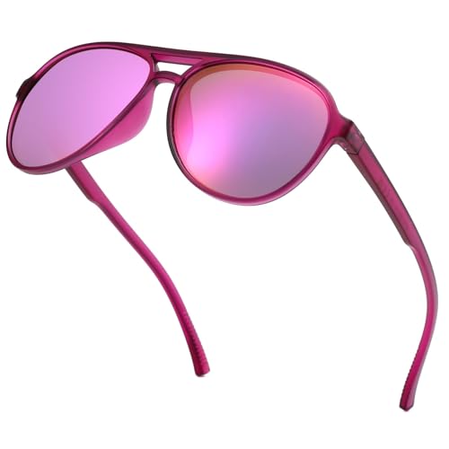 Image of Freckles Mark Classic Aviator Polarized Sunglasses for Men Women Double Bridge Retro 70s 80s Glasses Coloful Shades