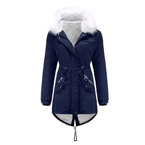 Shmily Girl Manteau d'hiver pour femme - Manteau d'hiver chaud avec capuche(Bleu,XL) Cover